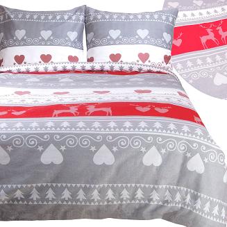 Pościel flanelowa FLANELOVE 220x200 szara w serca i choinki