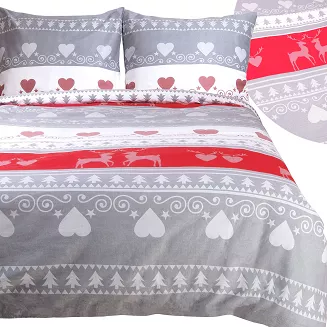 Pościel flanelowa FLANELOVE 220x200 szara w serca i choinki