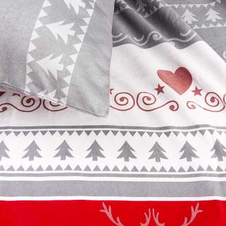 Pościel flanelowa FLANELOVE 220x200 szara w serca i choinki