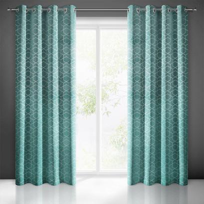 Zasłona gotowa na przelotkach MANDI 140x250 Eurofirany turkusowa srebrny nadruk