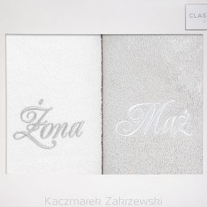 Komplet ręczników 2 szt. 50x90 Eurofirany Mąż-Żona biały srebrny