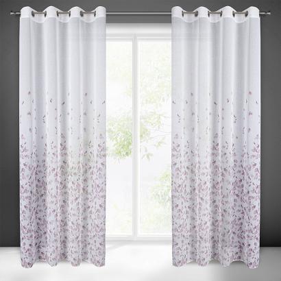 Zasłona gotowa na przelotkach NOEMI 140x250 Eurofirany biała w różowe liście 