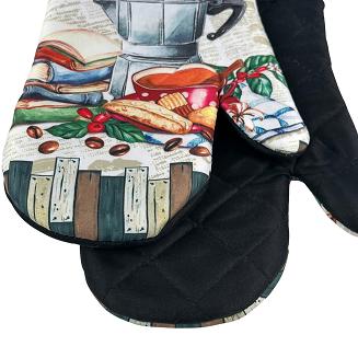 Rękawice kuchenne 18x27 z magnesem 2 szt. czarne śniadanie przy kawie