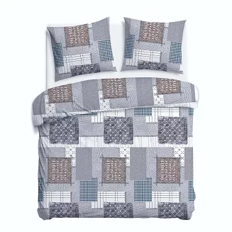 Pościel flanelowa FLANELOVE 180x200 szara biała beżowa patchwork