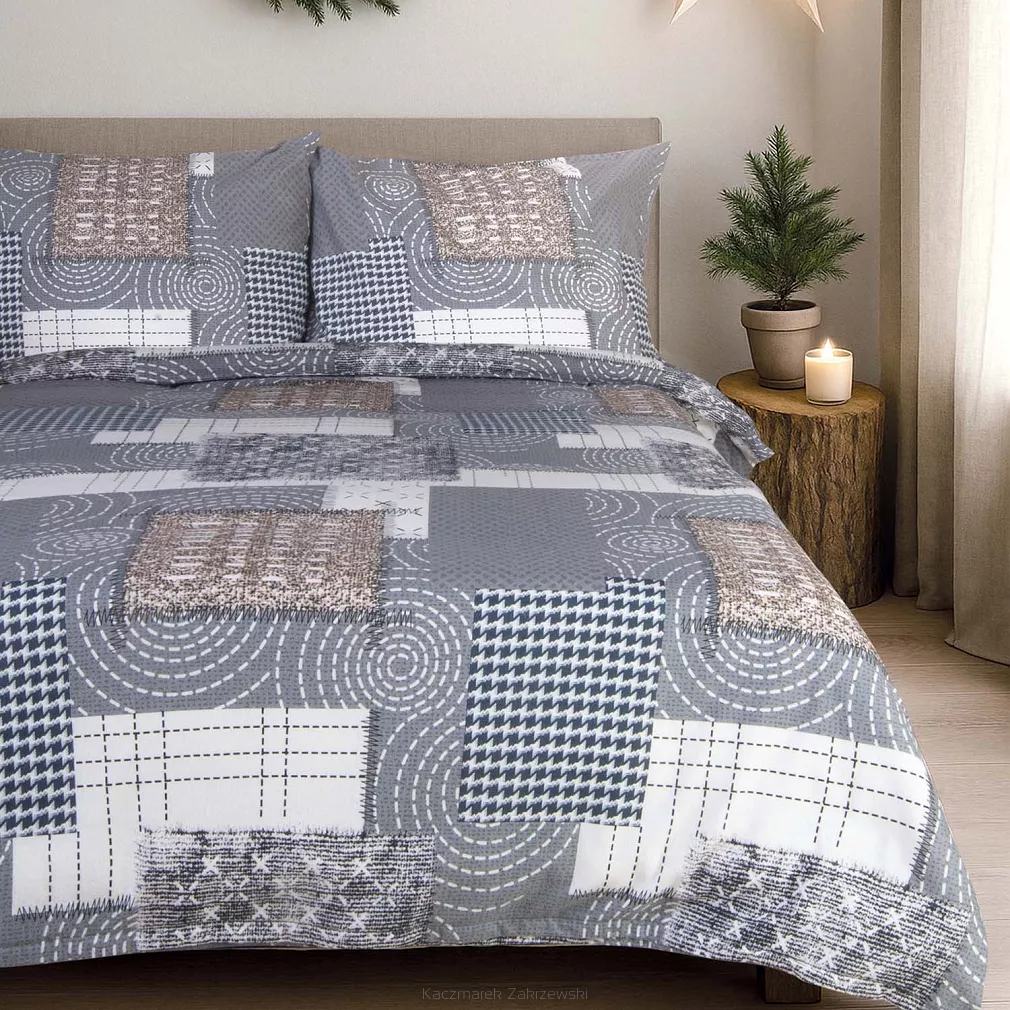 Pościel flanelowa FLANELOVE 180x200 szara biała beżowa patchwork