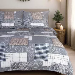 Pościel flanelowa FLANELOVE 180x200 szara biała beżowa patchwork