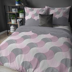 Pościel flanelowa 220x200 różowa szara geometryczne fale