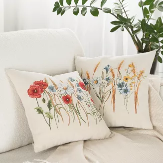 Poszewka dekoracyjna gobelin 45x45 Eurofirany naturalna kwiaty maki