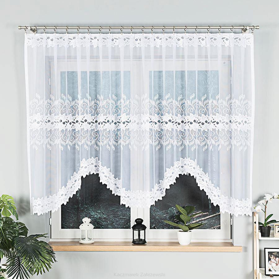 Firanka żakardowa gotowa na żabki BASTIA 320x140 biała