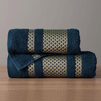 Ręcznik bawełniany LIONEL 70x140 granatowy ze złotą bordiurą