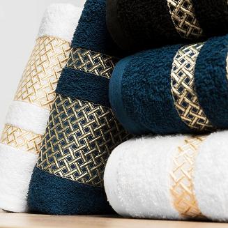 Ręcznik bawełniany LIONEL 70x140 granatowy ze złotą bordiurą