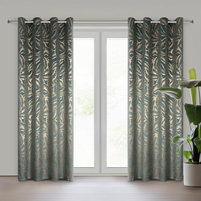 Zasłona gotowa na przelotkach MILENA 140x250 Eurofirany miętowa welwetowa błyszczące liście