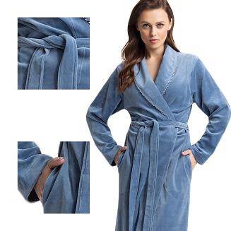 Szlafrok damski LUNA kod 371 welur niebieski