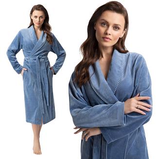 Szlafrok damski LUNA kod 371 welur niebieski