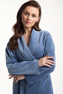 Szlafrok damski kod 371 LUNA welur niebieski