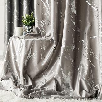 Zasłona gotowa na przelotkach MARMA 140x250 szarobeżowa ze srebrnym nadrukiem
