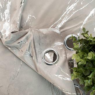 Zasłona gotowa na przelotkach MARMA 140x250 szarobeżowa ze srebrnym nadrukiem