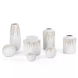 Świecznik dekoracyjny LUIS 15x13 Eurofirany biały złoty motyw ozdobny a'la ściekająca farba