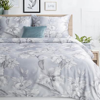 Pościel satynowa PREMIUM30 220x200 Eurofirany jasnoróżowa szara duże fantazyjne kwiaty