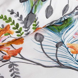 Pościel bawełniana COTTONLOVE 160x200 biała pomarańczowa tropikalne kwiaty