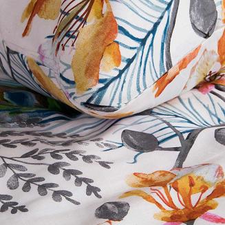 Pościel bawełniana COTTONLOVE 160x200 biała pomarańczowa tropikalne kwiaty