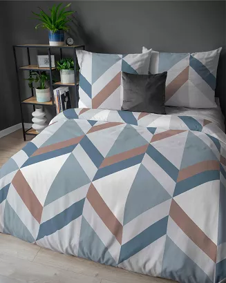 Pościel flanelowa 220x200 szara niebieska beżowa w geometryczną jodełkę