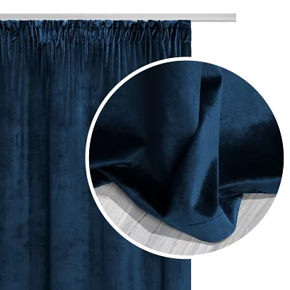 Zasłona gotowa na taśmie VELVET SOFT 140x270 welurowa granatowa
