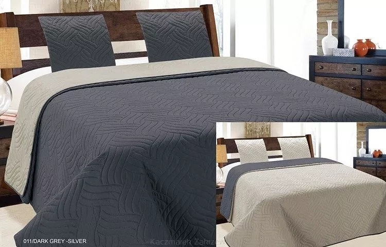 Narzuta dekoracyjna z poszewkami VIGO II 220x240 ciemnoszara srebrna geometryczne fale