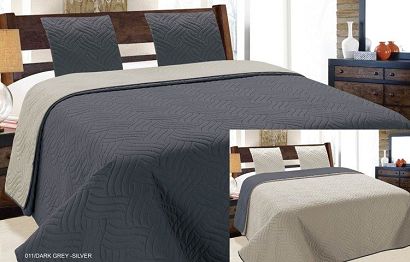 Narzuta dekoracyjna z poszewkami VIGO II 220x240 ciemnoszara srebrna geometryczne fale