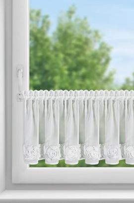 Zazdrostka firana gotowa na tunelu ROSES 150x40 Eva Minge Eurofirany biała szyfonu pas róż 3D