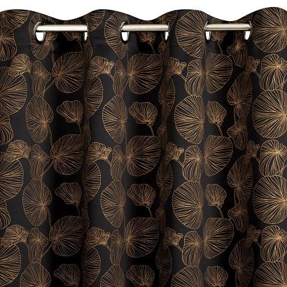 Zasłona gotowa na przelotkach MARIGOLD 140x250 Eurofirany czarna w złote liście