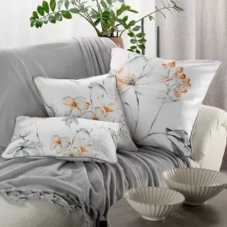 Poszewka dekoracyjna AMELIA 45x45 Eurofirany biała pomarańczowa szara kwiaty listki