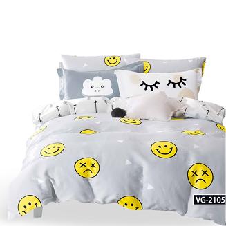 Pościel dla dzieci z prześcieradłem 160x200 szara biała emotikony