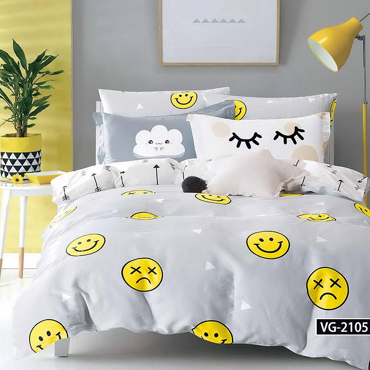 Pościel dla dzieci z prześcieradłem 160x200 szara biała emotikony