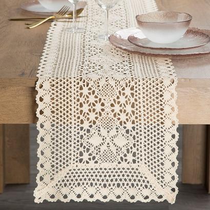 Obrus dekoracyjny ażurowy MEGGY 32x180 Eurofirany jasnobeżowy