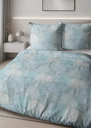 Pościel satynowa Home Satin 220x200 miętowa beżowa we wzorze drzew