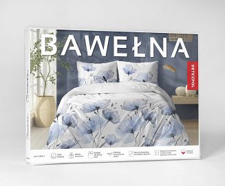 Pościel bawełniana 160x200 Detexpol biała w błękitne maki
