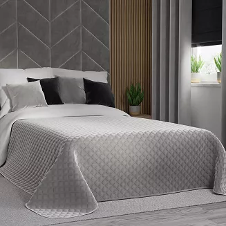 Narzuta dekoracyjna VELVI 170x210 pikowana w geometryczny wzór szara