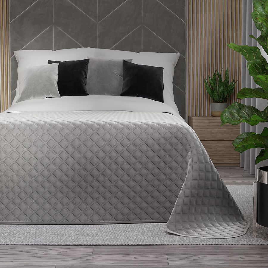 Narzuta dekoracyjna VELVI 170x210 pikowana w geometryczny wzór szara