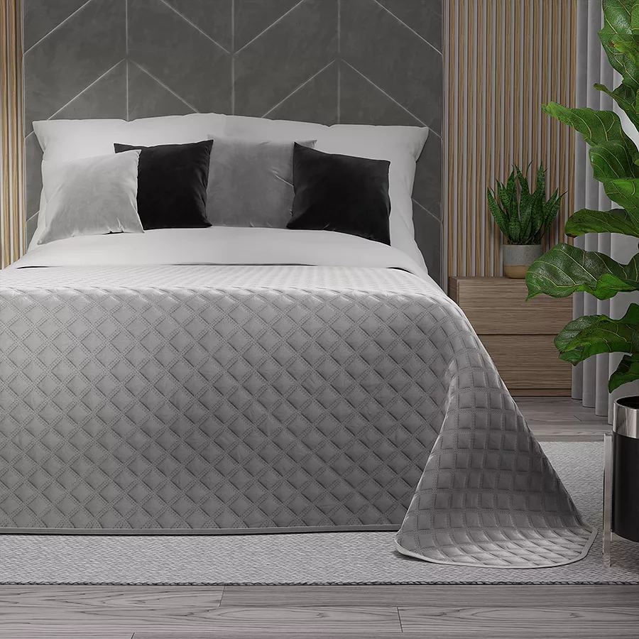 Narzuta dekoracyjna VELVI 170x210 pikowana w geometryczny wzór szara