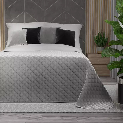 Narzuta dekoracyjna VELVI 170x210 pikowana w geometryczny wzór szara