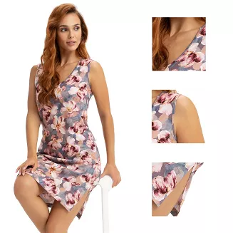 Koszula damska LUNA kod 170 różowa szara w kwiaty irysy