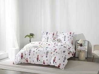 Biała Pościel Świąteczna Satyna Bawełniana z Nadrukiem 220x200 Xmass Nutcracker