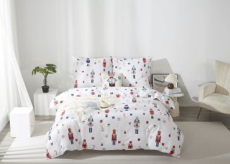 Biała Pościel Świąteczna Satyna Bawełniana z Nadrukiem 220x200 Xmass Nutcracker