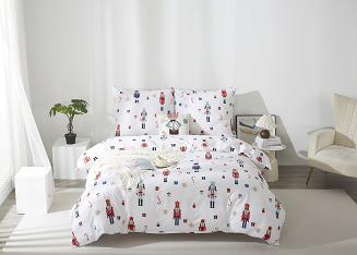 Biała Pościel Świąteczna Satyna Bawełniana z Nadrukiem 220x200 Xmass Nutcracker