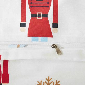 Biała Pościel Świąteczna Satyna Bawełniana z Nadrukiem 220x200 Xmass Nutcracker