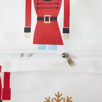 Biała Pościel Świąteczna Satyna Bawełniana z Nadrukiem 220x200 Xmass Nutcracker