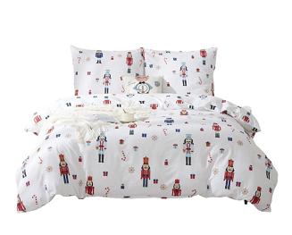 Pościel świąteczna satyna bawełniana Xmass Nutcracker 220x200 biała wieloklorowa dziadek do orzechów