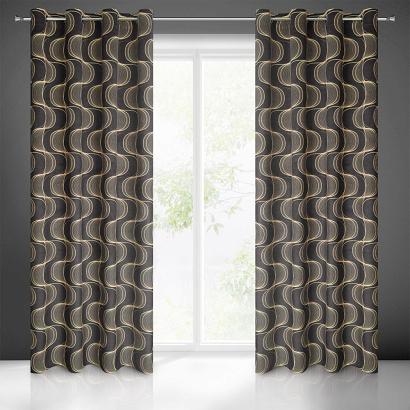 Zasłona gotowa na przelotkach POLA 140x250 Eurofirany czarno/beżowa