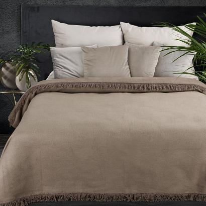 Koc narzuta AKRYL 150x200 Eurofirany ciemnobeżowy z frędzlami